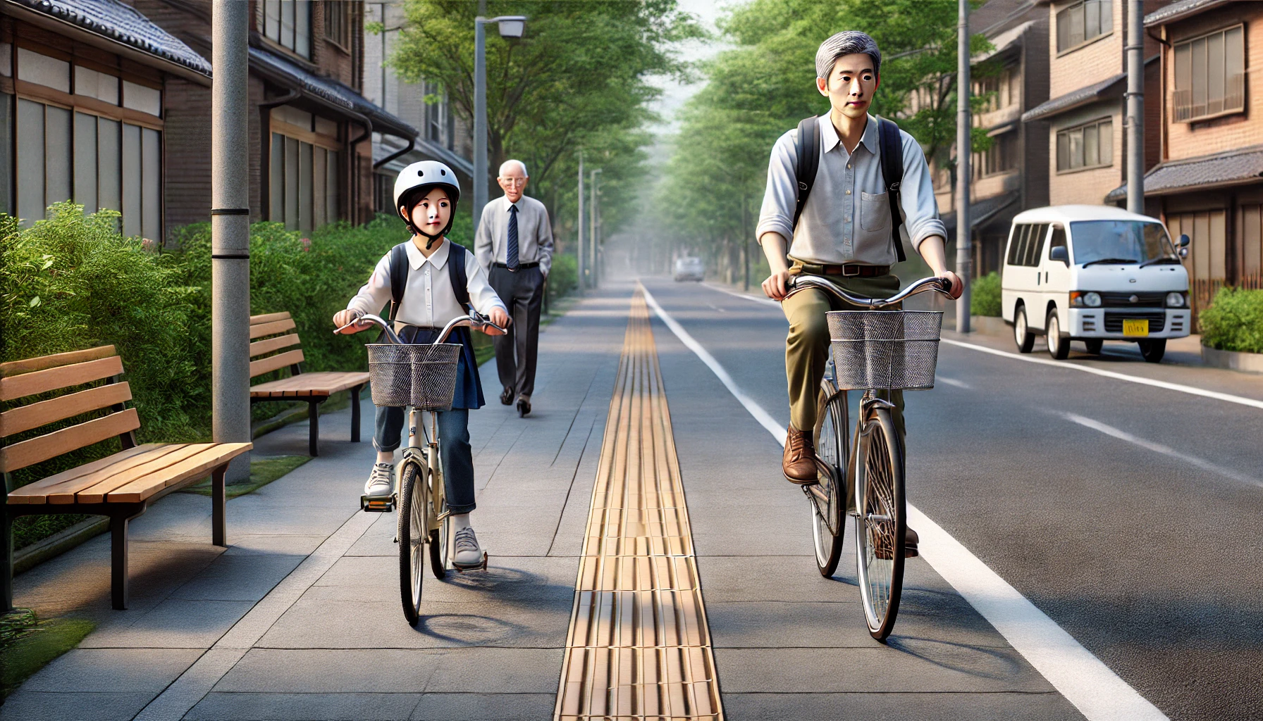自転車に乗る子どもと高齢者の配慮