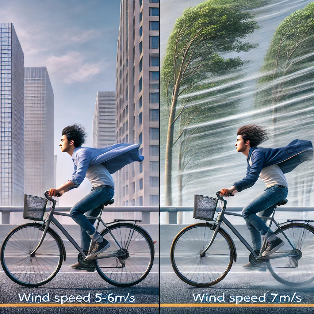 風速5m6mと風速7m自転車比較