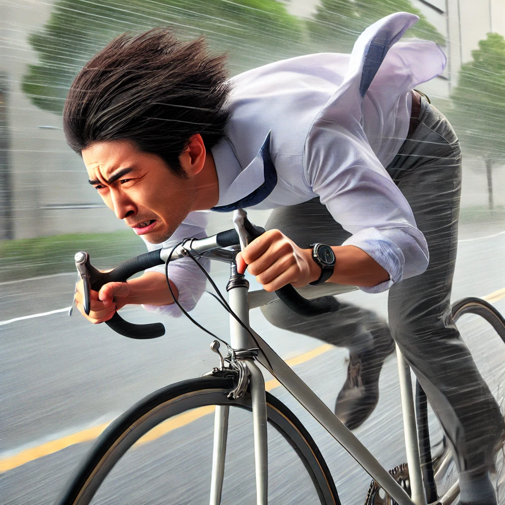 向かい風で風速7m自転車が進まない
