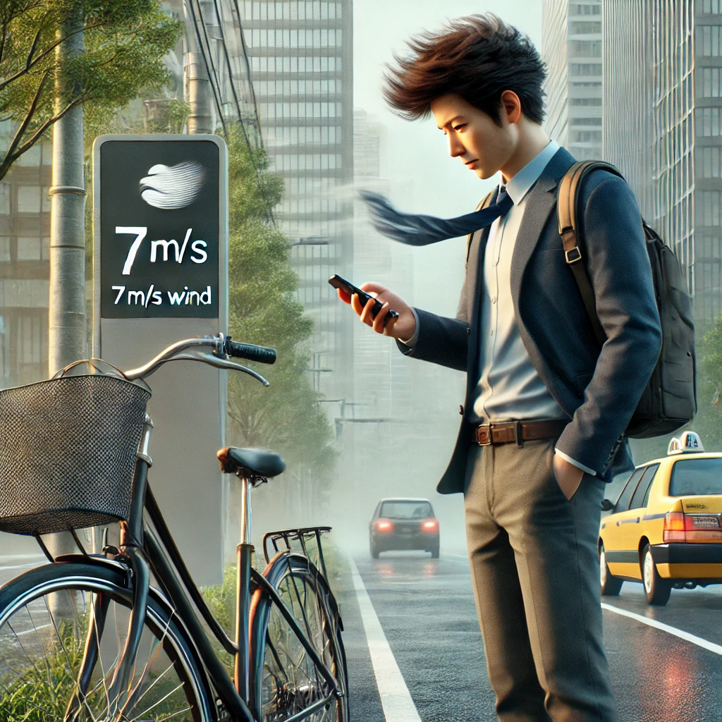 風速7m自転車通勤通学の判断
