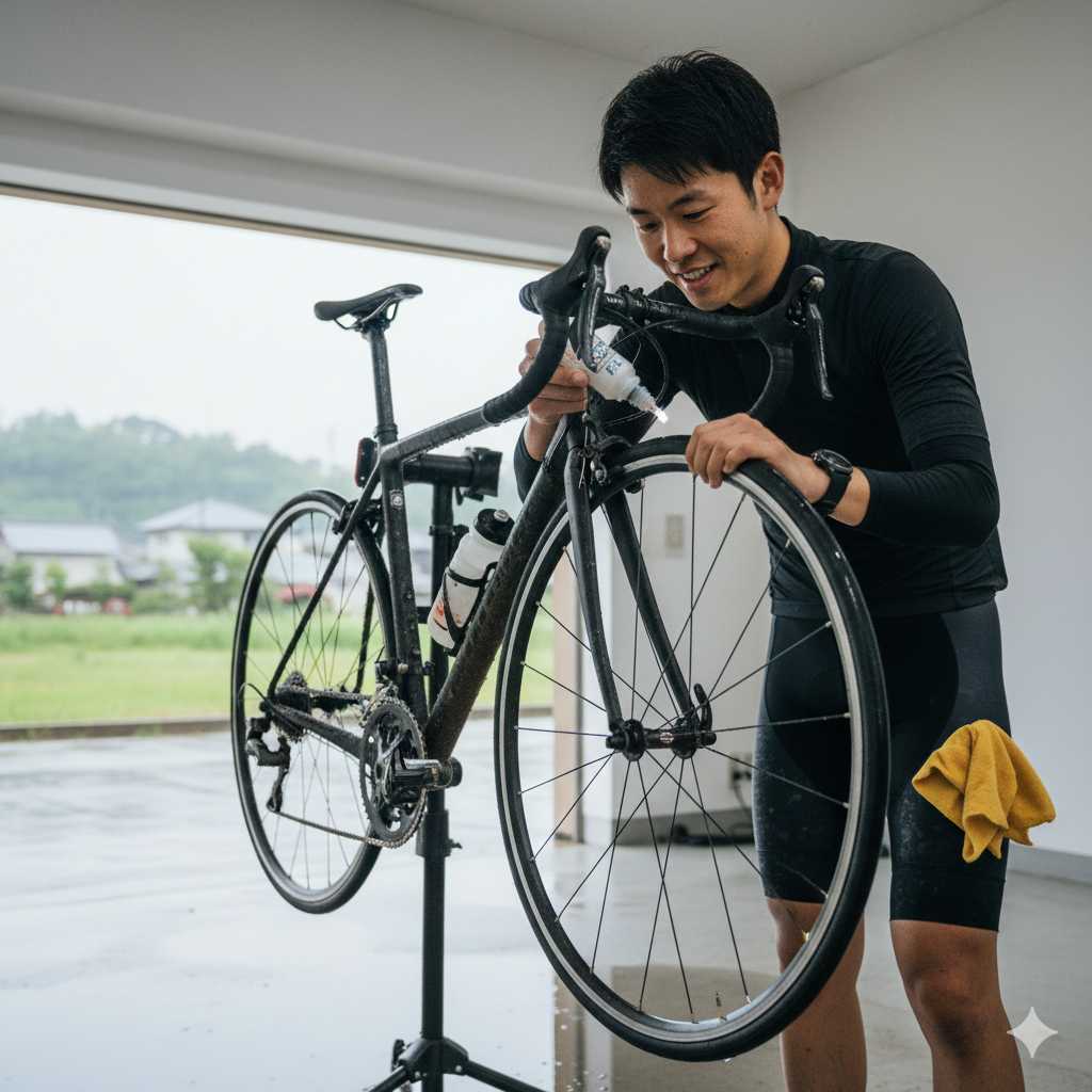雨天走行後の自転車チェーンメンテナンス注油手順