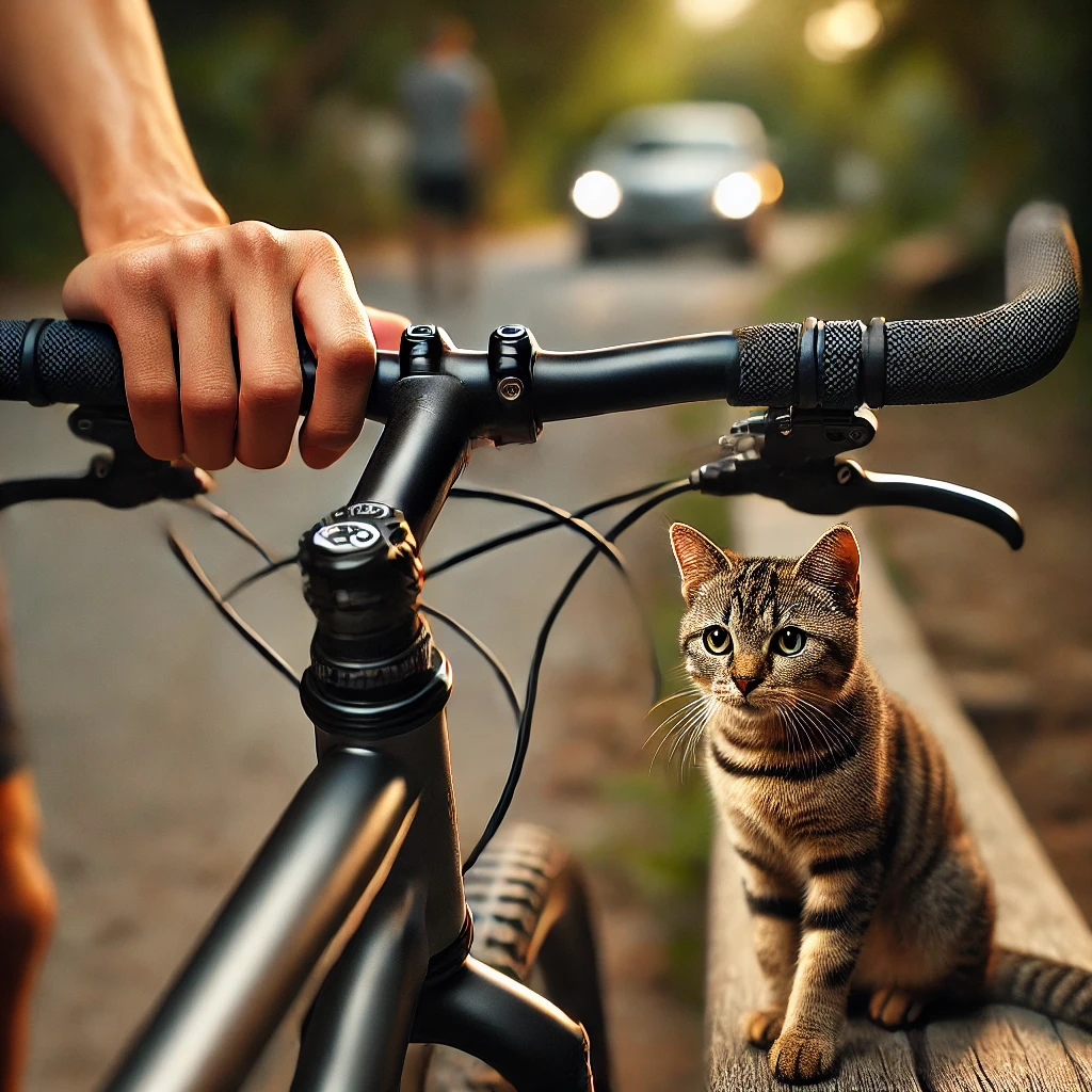 「バーエンドバー付きハンドルと子猫」