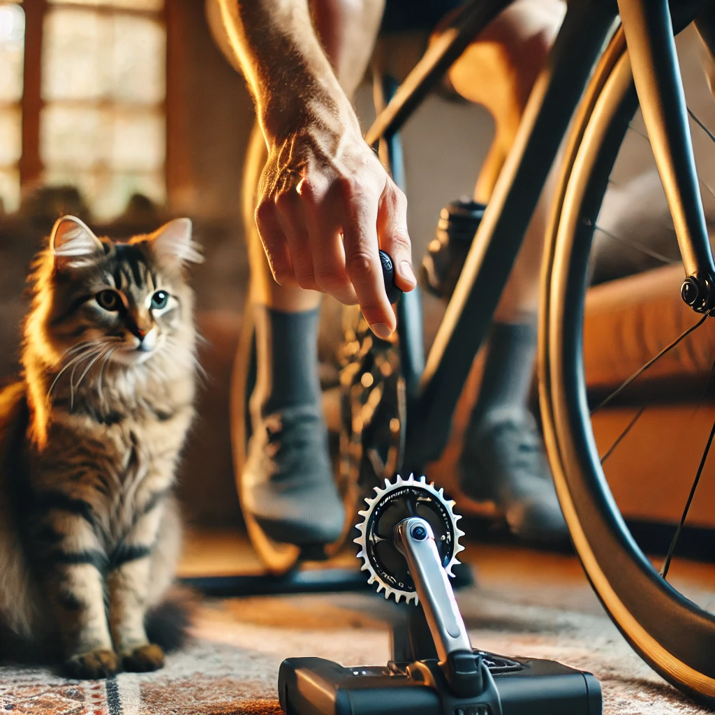 「室内でギア操作をする手元と子猫」