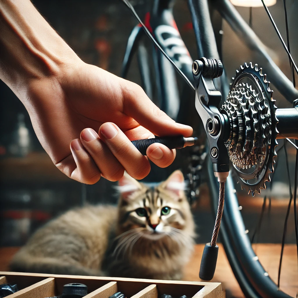 自転車のギアを調整する手元のクローズアップ