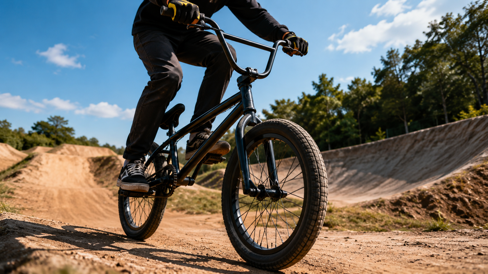 ダートコースに置かれた小型で頑丈な20インチBMX