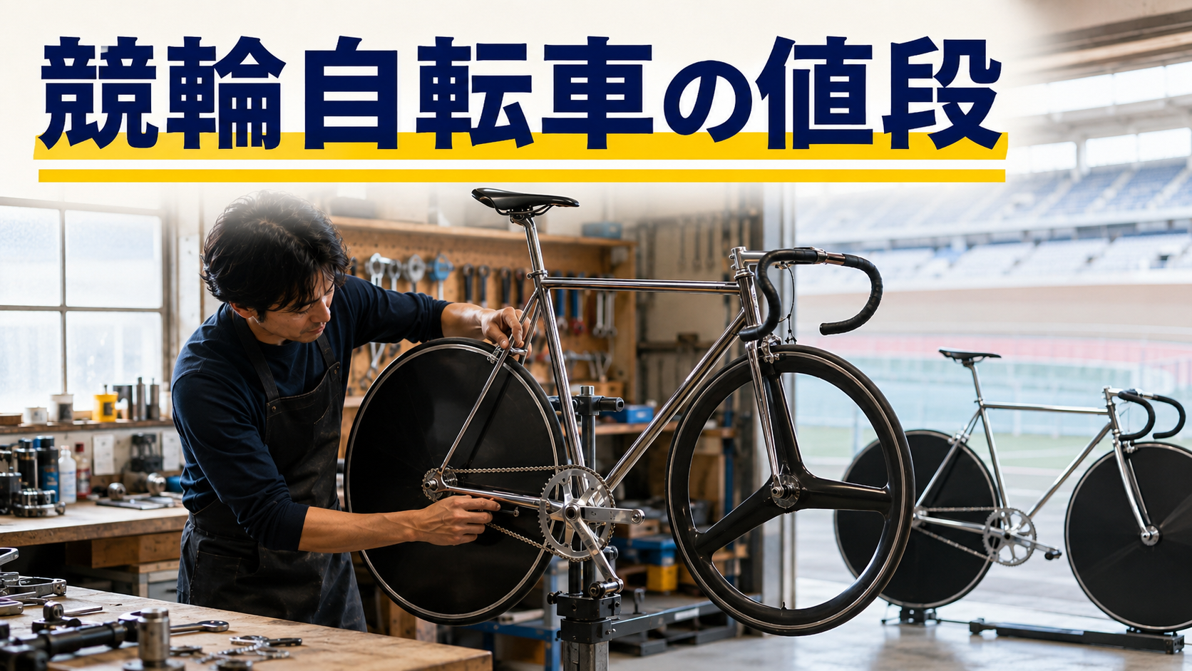 オーダーフレームと競技用パーツを組み上げる競輪自転車の工房