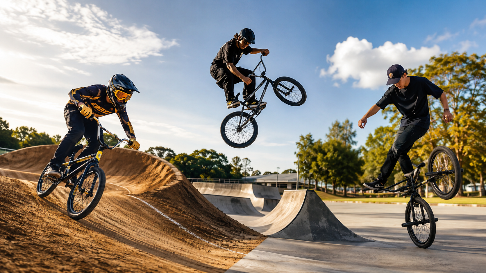 BMXレースとフリースタイルとフラットランドの競技風景