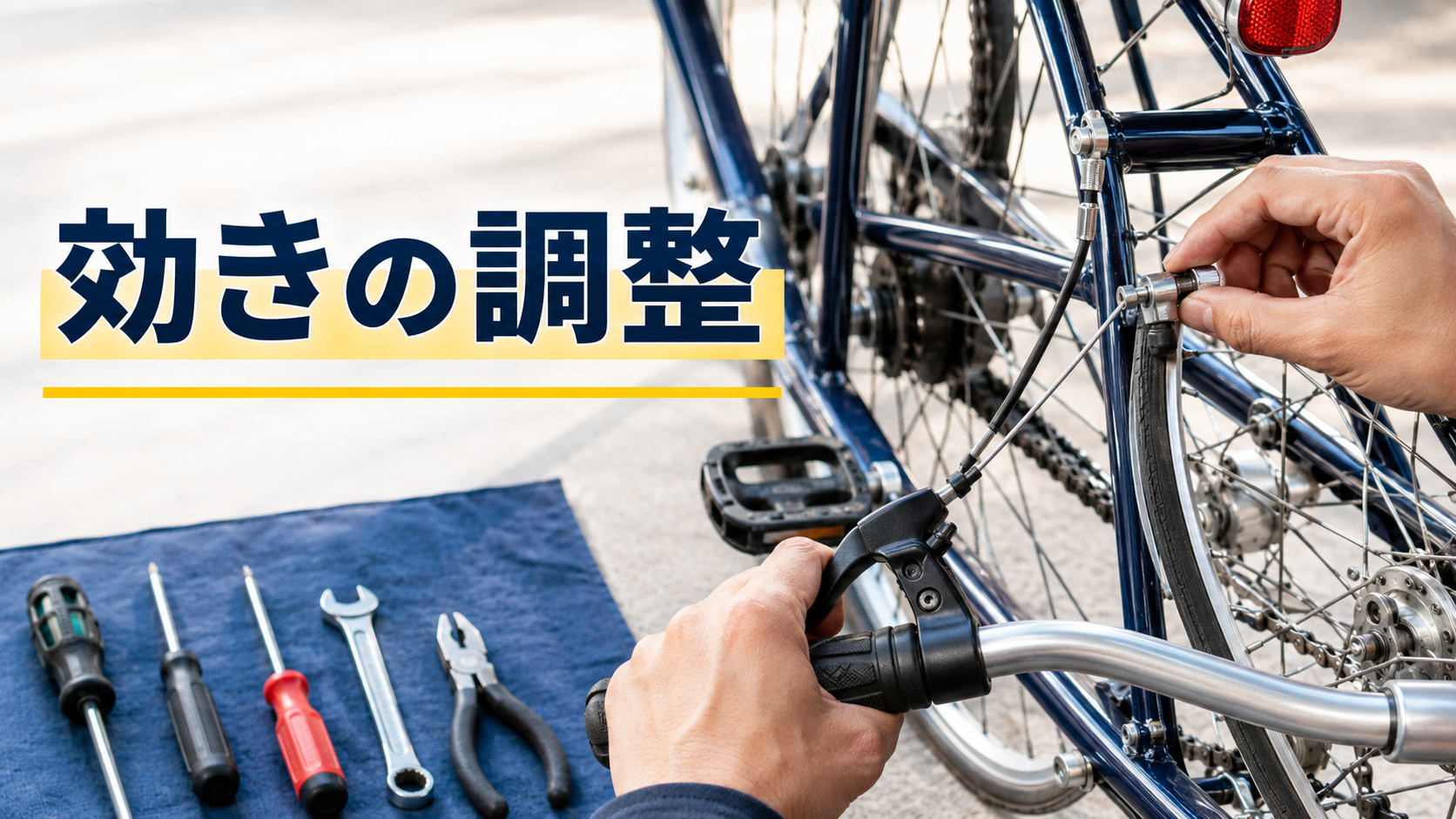自転車ブレーキの効きが悪いときの点検と調整方法を示す画像