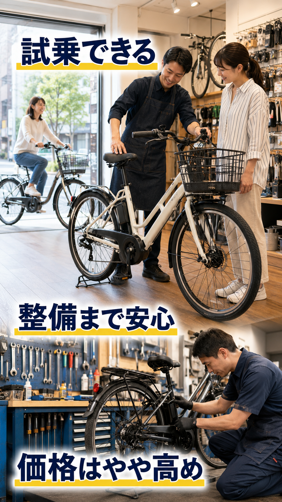 自転車専門店で試乗とサイズ調整と納車整備を受ける画像