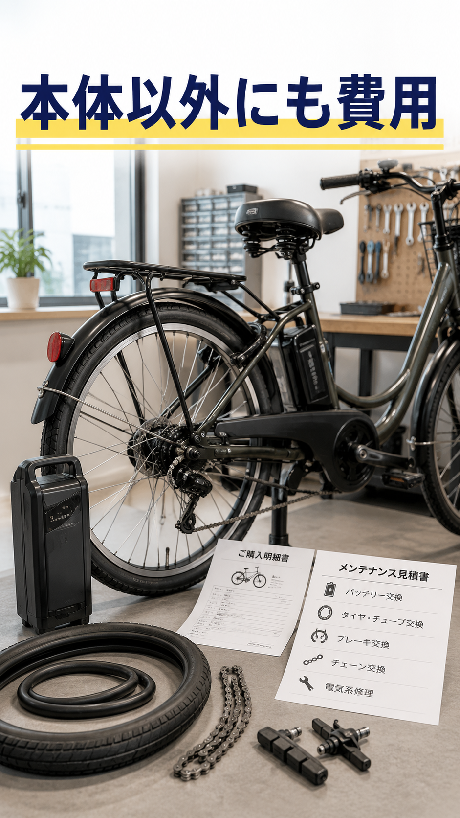 電動アシスト自転車の本体価格と維持費を確認するイメージ